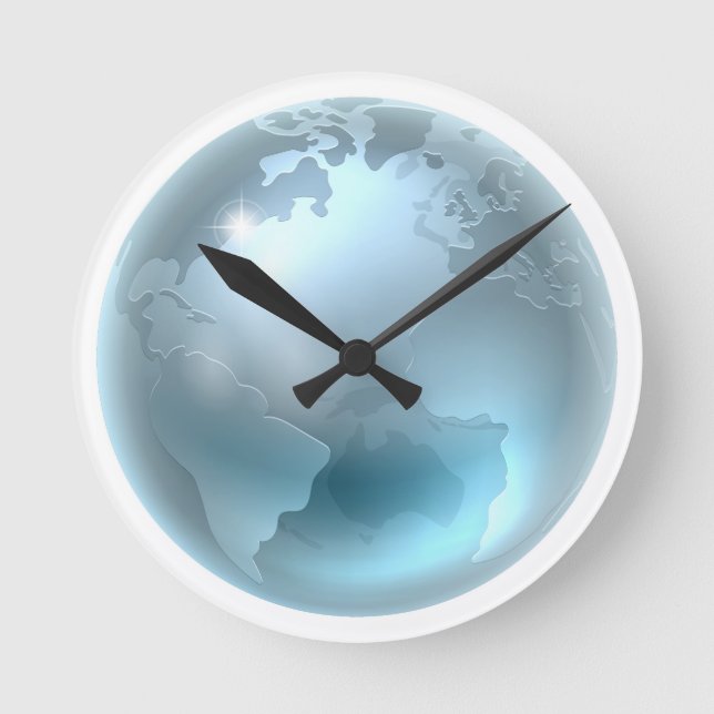 Silver Metallic World Earth Globe Round Clock (Front)