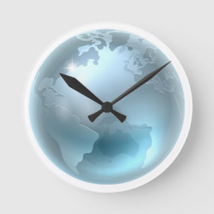 Silver Metallic World Earth Globe Round Clock