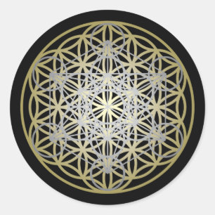 Silver Metatron's Cube Gold Flower of Life Classic Round Sticker
