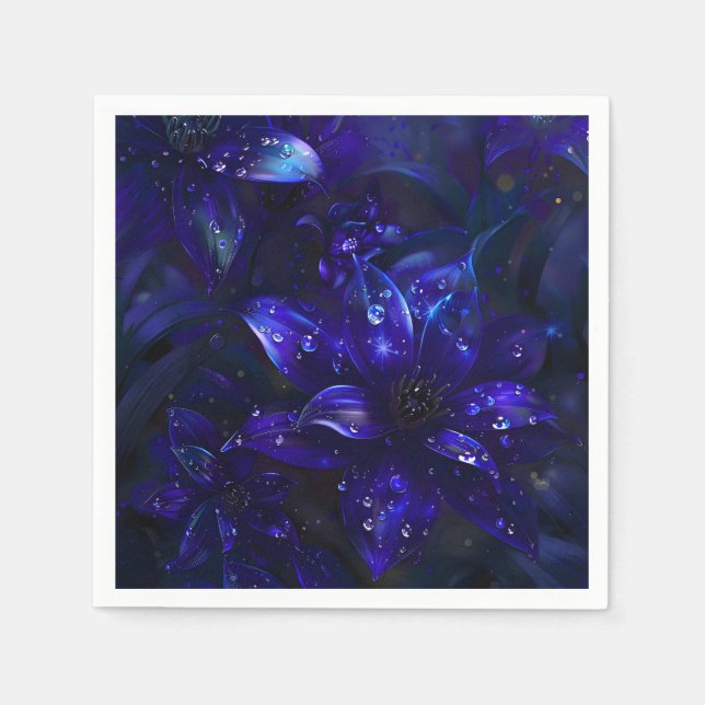 Silver Midnight Blooms Napkin (Front)