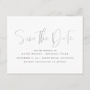 Silver Minimal Typography Save the Date Announcement Postcard