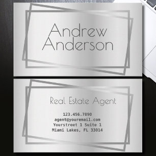 Silver Minimalist Frame Light Grey Colour Gradient Business Card