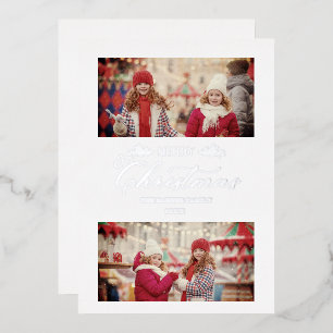 Silver Minimalist Merry Christmas Botanical  Foil Holiday Card