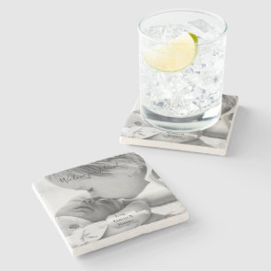 Silver Minimalist Photo Mother's Day Stone Coaster