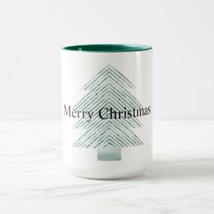 Silver Mint Christmas Tree Glitter Stripes Mug