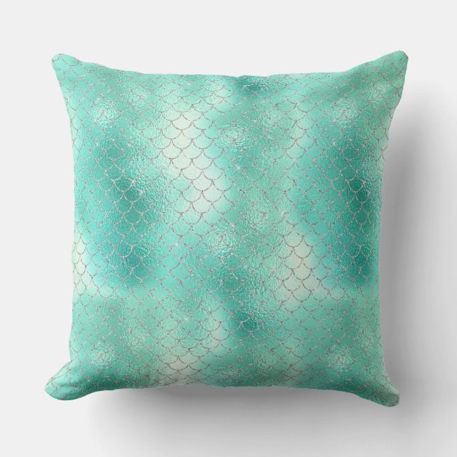 Silver Mint Mermaid Throw Pillow (Front)