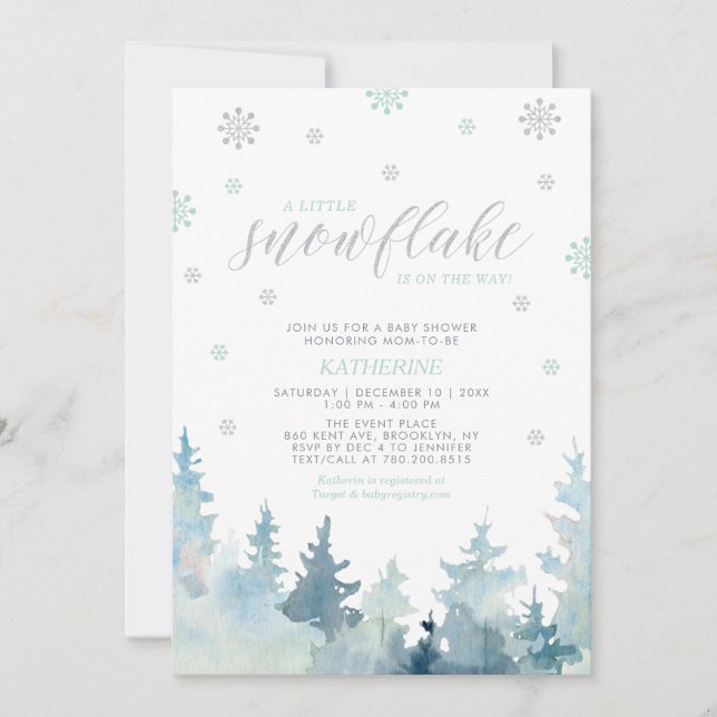 Silver & Mint | Snowflake Winter Boy Baby Shower Invitation (Front)