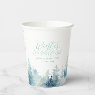Silver & Mint Winter wonderland Boy Birthday Party Paper Cups