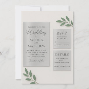 Silver Mirror Acrylic Wedding Invitation Set with 