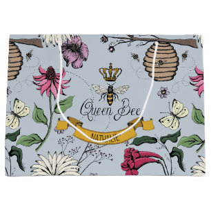 Silver Mist, Black and Gold Queen Bee, Royal Crown Large Gift Bag
