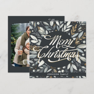 Silver mistletoe wreath Flat Holiday Card