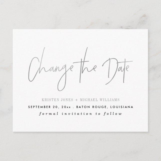 Silver Modern Change the Date Announcement Postcard (Front)
