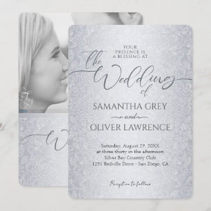 Silver Modern Damask Photo Wedding Invitation