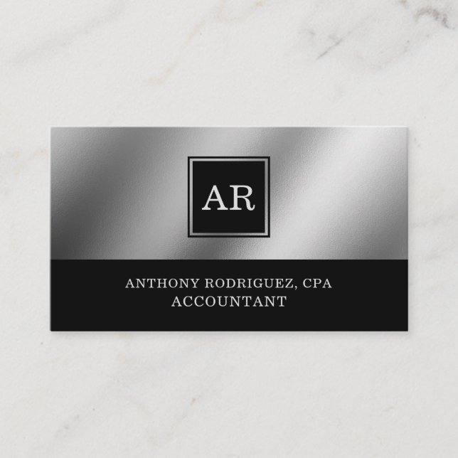 Silver Modern Elegant Monogram Accountant Business Card (Front)