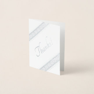 Silver Modern Floral Thank You Diagonal Stripe Foil Card