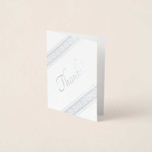 Silver Modern Floral Thank You Diagonal Stripe Foil Card (Front)