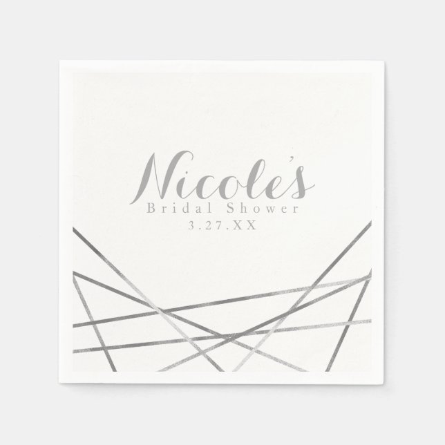 Silver Modern Geometric Lines Custom Glam Party Napkin (Front)