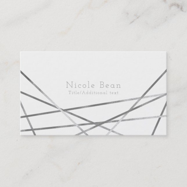 Silver Modern Geometric Lines Glam Custom Chic Business Card (Front)