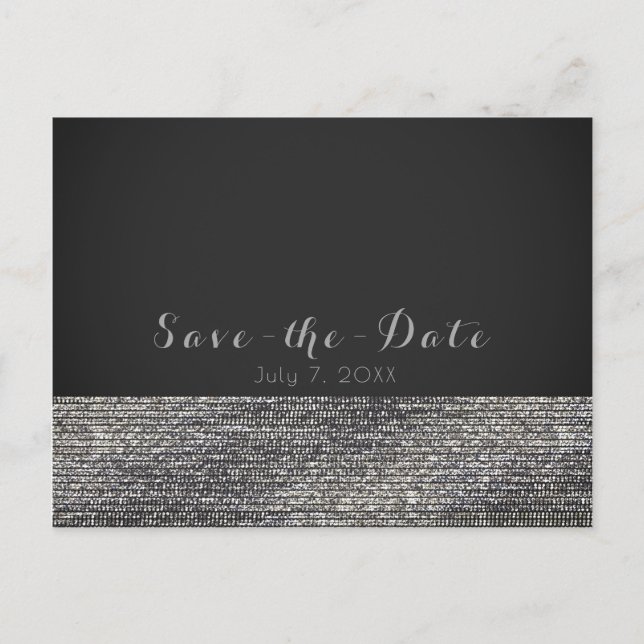Silver Modern Glam Sequins Chic Save the Date Announcement Postcard (Front)