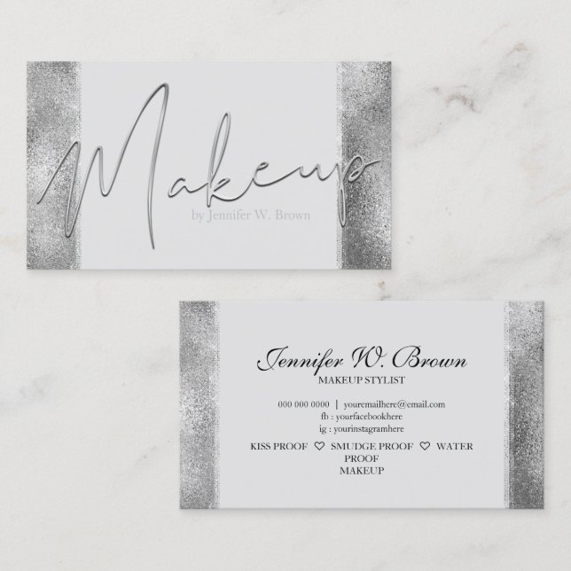 Silver Modern Makeup lips elegant luxury Business Card (Front/Back)