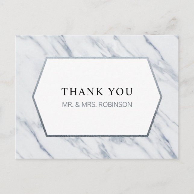 Silver Modern | Marble Thank You Postcard (Front)