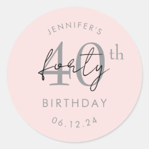 Silver Modern Script 40th Birthday Party Blush Classic Round Sticker