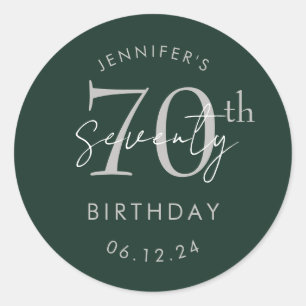 Silver Modern Script 70th Birthday Party Green Classic Round Sticker