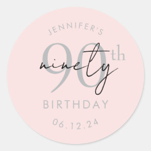 Silver Modern Script 90th Birthday Party Blush  Classic Round Sticker