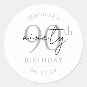 Silver Modern Script 90th Birthday Party  Classic Round Sticker