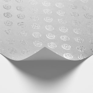Silver Monochromatic Delicate Grey Floral Roses Wrapping Paper