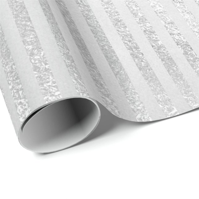 Silver Monochromatic Stripes Lines Grey Glam Vip Wrapping Paper (Roll Corner)