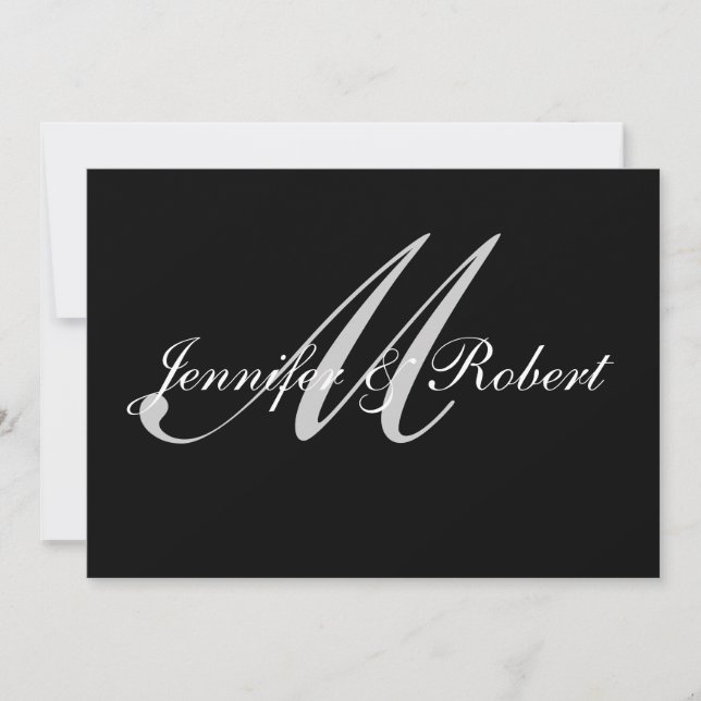 Silver Monogram Black Polka Dot Wedding Invitation (Front)