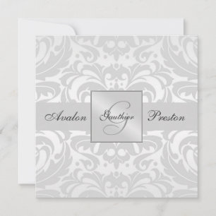 Silver Monogram Damask Wedding Invitation