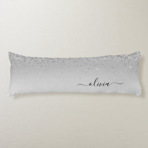 Silver Monogram Glitter Sparkle Girly Script Body Pillow