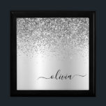 Silver Monogram Glitter Sparkle Girly Script Gift Box<br><div class="desc">Silver Faux Foil Metallic Sparkle Glitter Brushed Metal Monogram Name Jewellery Keepsake Box. This makes the perfect graduation,  birthday,  wedding,  bridal shower,  anniversary,  baby shower or bachelorette party gift for someone that loves glam luxury and chic styles.</div>