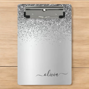 Silver Monogram Glitter Sparkle Girly Script Mini Clipboard