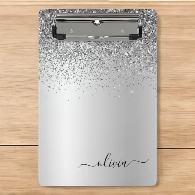 Silver Monogram Glitter Sparkle Girly Script Mini Clipboard (Creator Uploaded)
