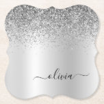 Silver Monogram Glitter Sparkle Girly Script Paper Coaster<br><div class="desc">Silver Faux Foil Metallic Sparkle Glitter Brushed Metal Monogram Name Paper Coasters. This makes the perfect graduation,  birthday,  wedding,  bridal shower,  anniversary,  baby shower or bachelorette party gift for someone that loves glam luxury and chic styles.</div>