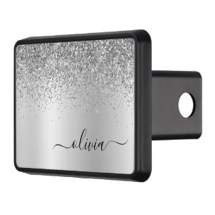 Silver Monogram Glitter Sparkle Girly Script Trailer Hitch Cover