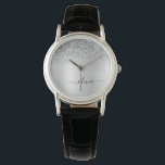 Silver Monogram Glitter Sparkle Girly Script Watch<br><div class="desc">Silver Faux Foil Metallic Sparkle Glitter Brushed Metal Monogram Name Watch. This makes the perfect graduation,  birthday,  wedding,  bridal shower,  anniversary,  baby shower or bachelorette party gift for someone that loves glam luxury and chic styles.</div>