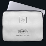 Silver monogram initails name business logo laptop sleeve<br><div class="desc">A classic faux silver metallic looking background. Personalize and add your business logo,  first name,  monogram initials and full name. Modern,  trendy and simple.</div>