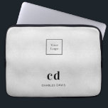 Silver monogram initails name business logo laptop sleeve<br><div class="desc">A classic faux silver metallic looking background. Personalize and add your business logo,  monogram initials and full name. Modern,  trendy and simple. For both him and her.</div>