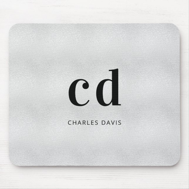 Silver monogram initails name mouse pad (Front)