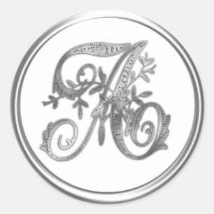 Silver Monogram Initial on Any Colour Envelope Sea Classic Round Sticker