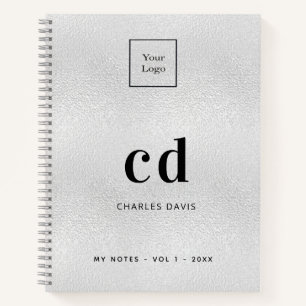 Silver monogram initials business logo notebook