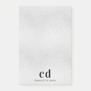 Silver monogram initials name post-it notes