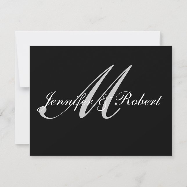 Silver Monogram on Black Polka Dots RSVP Card (Front)