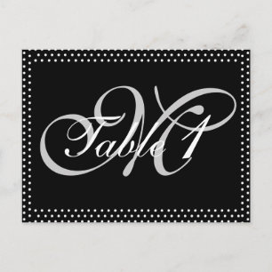 Silver Monogram on Black Wedding Table Number Postcard