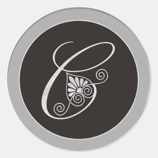 Silver Monogram Stickers:Initial C Classic Round Sticker (Front)