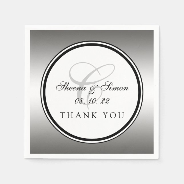 Silver Monogram Wedding Paper Napkins (Front)